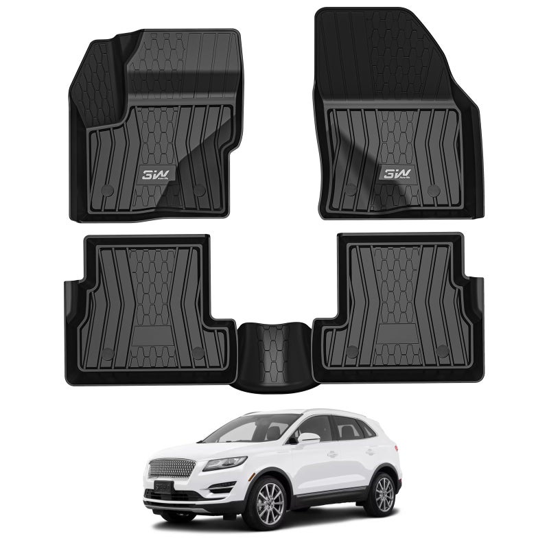 3W Floor Mats Compatible for Lincoln MKC 2015-2019, TPE All Weather Floor Liner Custom Fit 1st and 2nd Rows Full Set Car Liners - Black - Image 1